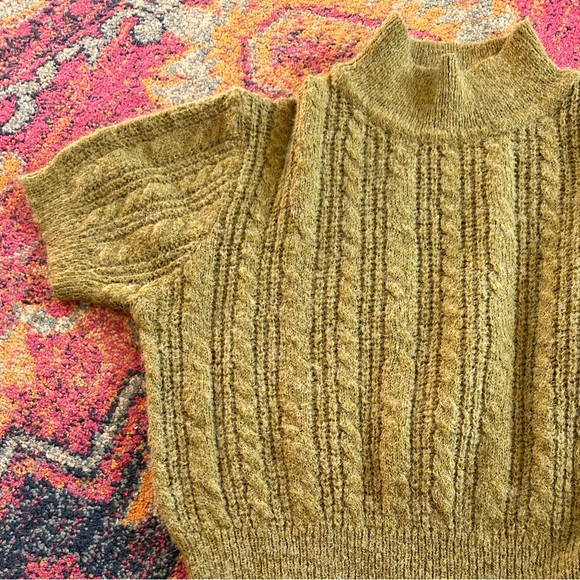 Cider | Women’s Olive Green Short Sleeve Cable Knit Mock Neck Sweater Size 0XL - Picture 12 of 16